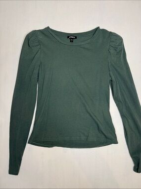 Express Long Sleeve Puff Shoulder Tee in Olive Green